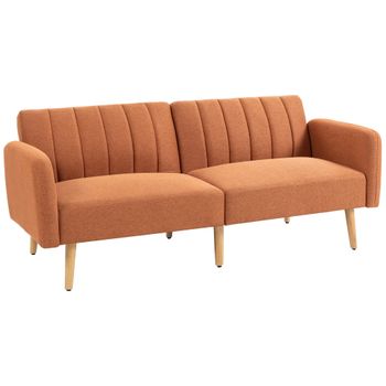 HOMCOM Sofá Cama 3 Plazas Diseño escandinavo Respaldo reclinable 3 Posiciones Patas Madera Tela Efecto Lino marrón   Aosom España