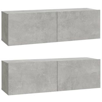 2 Uds Mueble Tv De Pared | Mueble De Salón | Armario Tv Madera Contrachapada Gris 100x30x30cm