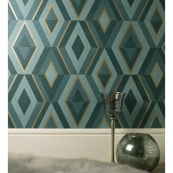 Papel Pintado Lavable Geométrico Moderno Con Detalles Metalizados - Diamond Palace 680910 De Gaulan - Rollo De 10 M X 0,53 M