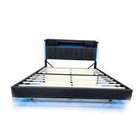 cama de tela de lino de 140x200cm con toma usb y somier gris