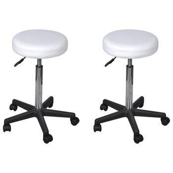 Pack 2 Uds Taburete | Reposapiéss De Oficina Cuero Sintético Blanco Cfw58679