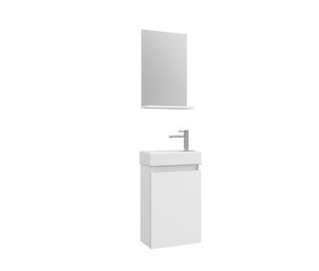 Conjunto de mueble conza de baño con puerta, con lavabo y espejo de 45 cm blanco