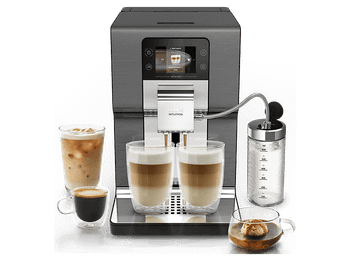 Cafetera superautomática - Krups Intuition Experience Hot&Cold, Pantalla táctil , 36 Recetas, Jarra de leche, Titanio, 15 bar, 2 tazas, Negro