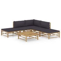 set de muebles de jardin 6 piezas bambu y cojines gris oscuro vidaxl