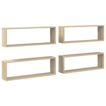 4 Uds Estante Cubo Pared | Estante Flotante | Repisa De Pared Contrachapado Roble Sonoma 80x15x26,5cm