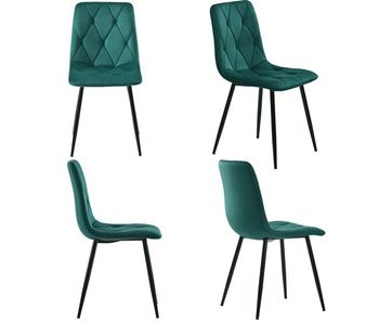 Conjunto de 4 sillas de terciopelo - estructura de metal - motivo de rombos - verde