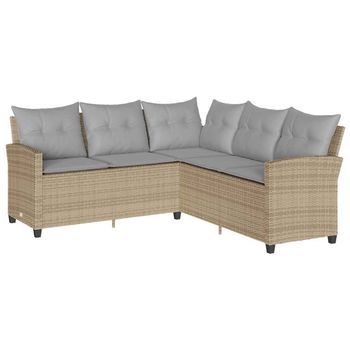 Sofá En Forma De L Con Cojines Ratán Sintético Beige Vidaxl