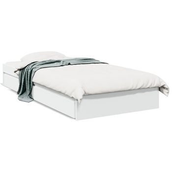 Cama Con Cajones Madera De Ingeniería Blanco 100x200 Cm