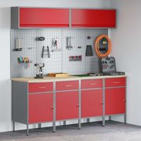 vidaxl conjunto de armarios de trabajo con cajon manual 10 uds rojo