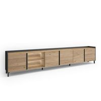 mueble tv television muebles de salon almacenaje 309x61x35 cm para tv hasta 80 diseno industrial led estilo moderno roble y negro