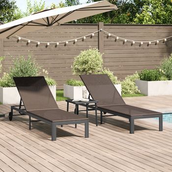 Tumbonas 2 Pcs Con Ruedas Y Mesa Marrón Poliratán V4368 Unico / Marrón
