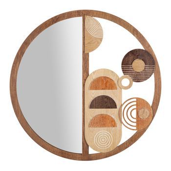 Espejo De Pared De Madera Marrón Ø 80x3 Cm