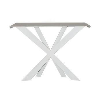 Consola Exsodus Zeus 110x35x85 Cm En Hierro Pintado Blanco Diseño Geométrico Moderno Perforado Mueble De Entrada O Salón Made In Italy