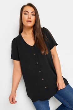 Yours Blusa Negra De Pico Con Botones, Mujer Curvy Y Tallas Grandes, Yours