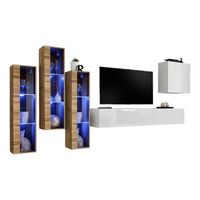 conjunto de muebles para salon mural switch xiii diseno color blanco brillante y roble wotan