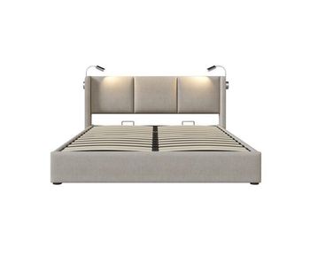 Cama de matrimonio de lino 140x200cm con almacenaje,beige