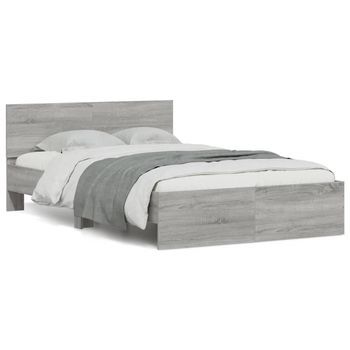 Cama Matrimonial | Cama Para Adultos | Estructura De Cama Con Cabecero Gris Sonoma 120x190 Cm