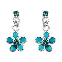 Silver Aqua Blue Crystal Flower Drop Earrings - 15mm drop - F1136