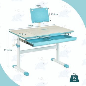 Juego De Escritorio Infantil De Altura Regulable Con Tablero Inclinable Y Soporte Para Libros (mesa Azul)