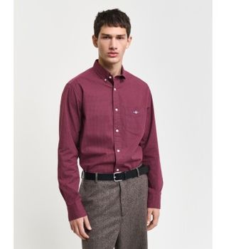Gant para hombre. 3240160 Camisa Regular Fit con microestampado burdeos (XL), Casual, Algodón, Manga larga