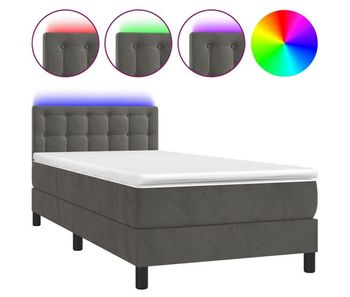 Cama box spring colchón y led terciopelo gris oscuro 100x200 cm botones
