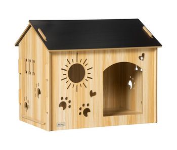Pawhut caseta de madera para perros pequeños casa para mascotas interior con puerta delantera de forma de sol corazón pata 69x50x58,5 cm roble