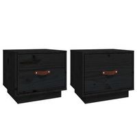 juego de 2 mesitas de noche - mesillas madera maciza de pino negro 40x34x35 cm mc5722