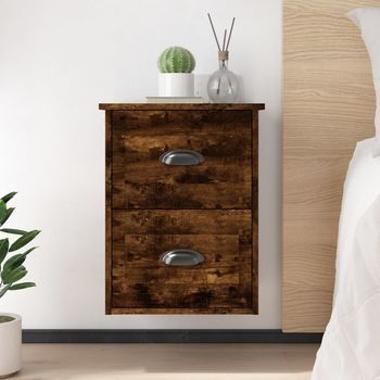 Mesita De Noche De Pared - Mueble De Dormitorio - Madera Contrachapada - Roble Ahumado (41.5x36x53cm)