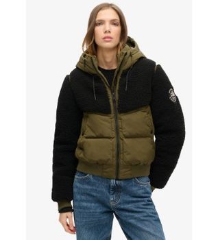 Superdry para mujer. W5011758A Cazadora bómber híbrida Everest verde (S), Casual, Poliéster, Sostenible