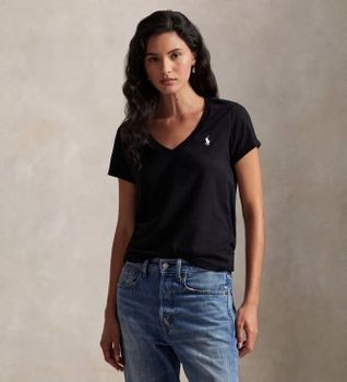 Polo Ralph Lauren para mujer. 211B14611009 Camiseta de algodón negro (XS), Casual, Manga corta