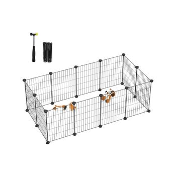 SONGMICS Jaula para Mascotas, Valla Metálica para Hámster, Conejitos, Parque de Mascotas en Bricolaje, para Animalitos, Negro/Blanco
