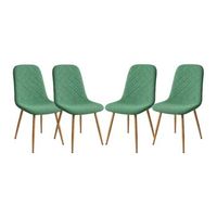 pack de 4 sillas de comedor suiz silla tapizada en tela verde con respaldo capitone romboidal y patas color roble