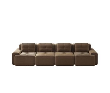 Sofá modular 4 plazas - acolchado cómodo, asiento profundo, antideslizante - marrón
