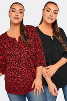 yours juego 2 tops de algodon rojo floral y negro mujer curvy y tallas grandes yours