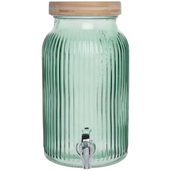 Dispensador de bebidas de 5,5 L de vidrio estriado verde y tapa de bambú