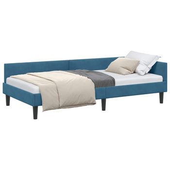 Cama Individual | Cama Para Adulto | Estructura De Cama En Esquina Azul 90 Cm X 190 Cm Terciopelo