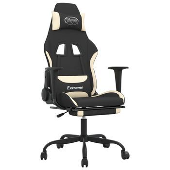 Silla Gaming Con Reposapiés Tela Crema Y Negro Vidaxl