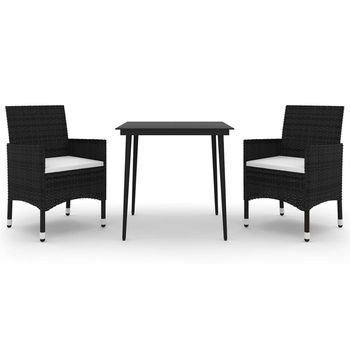 Set Comedor De Jardín 3 Uds | Conjunto Mueble Jardin Mesa Y Sillas Y Cojines Ratán Sintético Y Vidrio