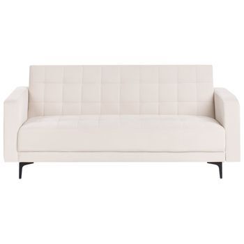 Sofá 3 Plazas De Terciopelo Beige Claro Reclinable Acolchado Patas Negras Aberdeen - Beige