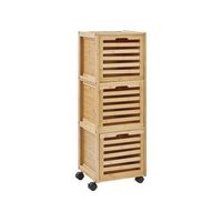 armario de bano funcional 3 cajones ruedas de goma almacenaje de bano de madera de bambu marron claro shawnee