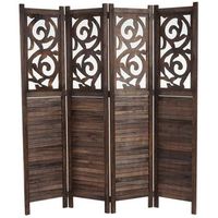 biombo de madera marron 4 paneles 170x160cm par04033