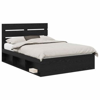 Cama Matrimonial | Cama Para Adulto | Estructura De Cama Negro 150 X 200 Cm Madera De Pino Macizo