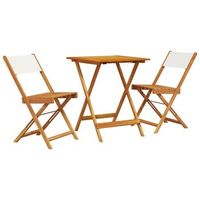 juego de bistro de 3 uds  conjunto mueble jardin mesa y sillas tela y madera maciza blanco crema