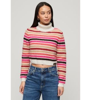 Superdry para mujer. W6110536A Jersey corto de cuello vuelto de rayas multicolor (M), Casual, Acrílico, Manga larga
