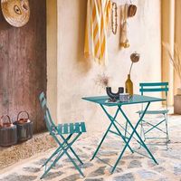set mesa de jardin bistro plegable de acero con 2 sillas 70cm azul