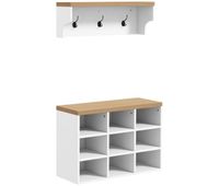 homcom recibidor con perchero y banco zapatero 2 en 1 muebles de entrada con 3 ganchos y estantes para 9 pares de zapatos 75x30x50 cm y 75x20x225 cm blanco