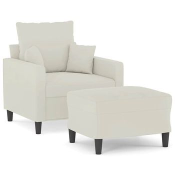 Sillón Con Taburete Terciopelo Crema 60 Cm Cfw742213