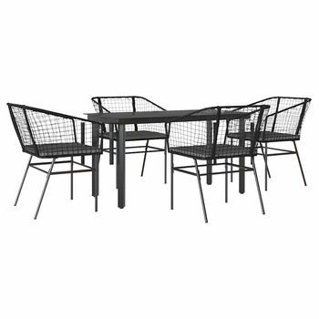 Juego De Comedor Jardín 5 Uds Cojines Ratán Sintético Negro Cfw138440