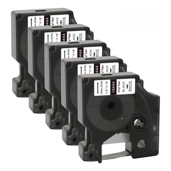 5 Dymo 18444 compatibles cintas rotuladoras cinta de vinilo, negro sobre blanco, 12mm