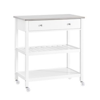 Sobuy Carrito De Cocina Con Ruedas, Mesa Auxiliar Con Encimera De Acero Inoxidable, Blanco
